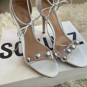 SCHUTZ ✨exclusive✨ white heels with metal balls on toes. size 8